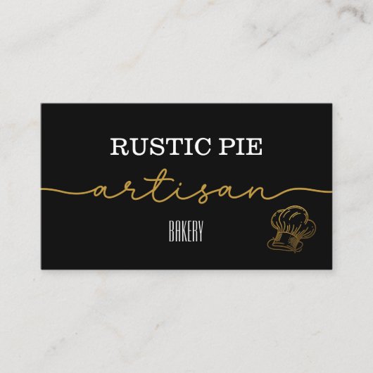 エレガント白黒金ゴールドシェフベーカリー 名刺 (正面)