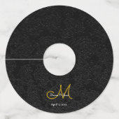 エレガント白黒金ゴールドシンプル結婚モノグラム ワイングラスタグ (裏面)