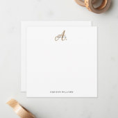 エレガント白黒金ゴールドスクリプトモノグラム ノートカード (正面/裏面インサイチュ)