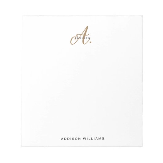 エレガント白黒金ゴールドスクリプトモノグラム ノートパッド (正面)