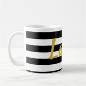 エレガント白黒金ゴールドスクリプト名ストライプ() コーヒーマグカップ (左)