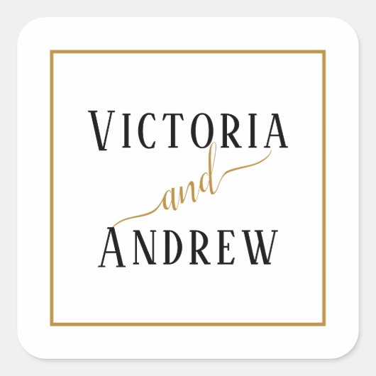 エレガント白黒金ゴールドスクリミニマルプ結婚ト スクエアシール (正面)