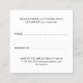 エレガント白黒金ゴールドハート美しいサロン 紹介カード (裏面)