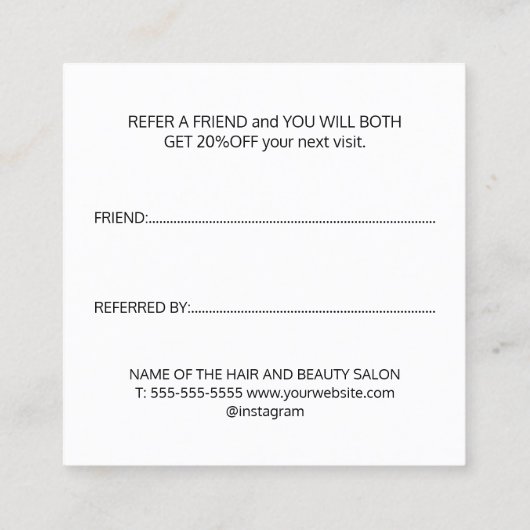 エレガント白黒金ゴールドハート美しいサロン 紹介カード (裏面)