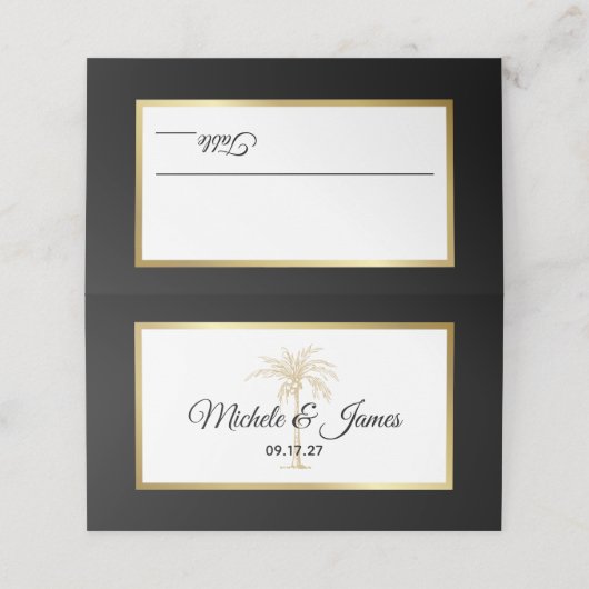 エレガント白黒金ゴールドパームモダンツ結婚リー プレイスカード (外部開封)