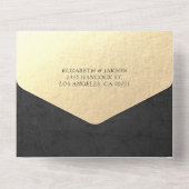 エレガント白黒金ゴールドフローラフレーム結婚式RSVP オールインワン招待状 (裏面)