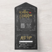 エレガント白黒金ゴールドフローラフレーム結婚式RSVP オールインワン招待状 (内側)