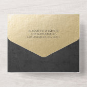 エレガント白黒金ゴールドフローラフレーム結婚式RSVP オールインワン招待状 (裏面)