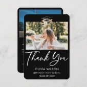 エレガント白黒金ゴールドフローラ卒業写真 サンキューカード (正面/裏面)