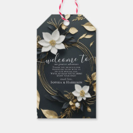 エレガント白黒金ゴールドフローラ結婚リース ギフトタグ