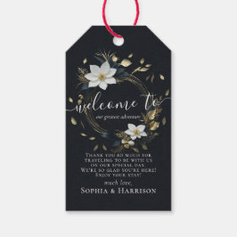 エレガント白黒金ゴールドフローラ結婚リース ギフトタグ