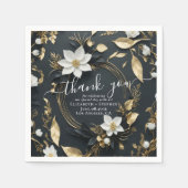 エレガント白黒金ゴールドフローラ結婚リース スタンダードカクテルナプキン (正面)