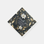 エレガント白黒金ゴールドフローラ結婚リース スタンダードカクテルナプキン (角)