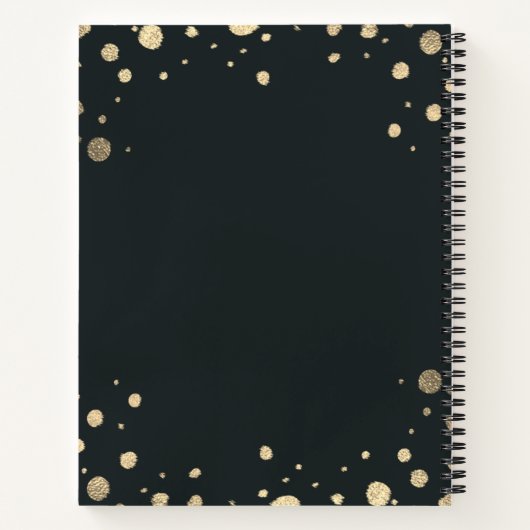 エレガント白黒金ゴールドフローラ結婚リース ノートブック (裏面)