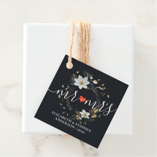 エレガント白黒金ゴールドフローラ結婚リース フェイバータグ (インサイチュ)