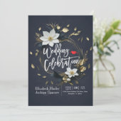 エレガント白黒金ゴールドフローラ結婚リース 招待状 (スタンド正面)