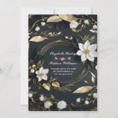 エレガント白黒金ゴールドフローラ結婚リース 招待状 (裏面)