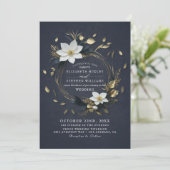 エレガント白黒金ゴールドフローラ結婚リース 招待状 (スタンド正面)