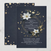 エレガント白黒金ゴールドフローラ結婚リース 招待状 (正面/裏面)