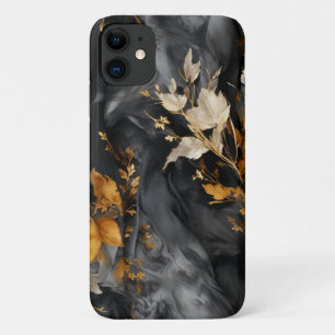 エレガント白黒金ゴールドフローラ繰り返しパターン iPhone 11 ケース