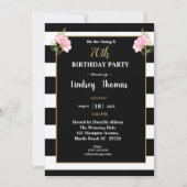 エレガント白黒金ゴールドフローラ70誕生日 招待状 (正面)