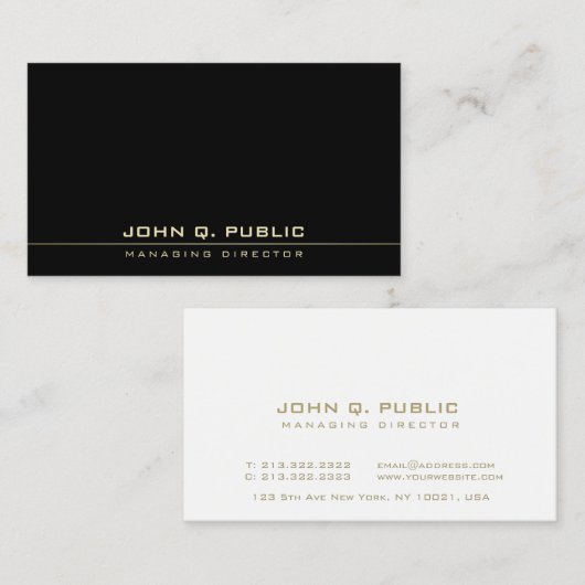 エレガント白黒金ゴールドミニマルテンプレート 名刺 (正面/裏面)