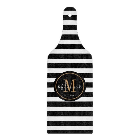 エレガント白黒金ゴールドモノグラパーソナライズされたム カッティングボード (正面)