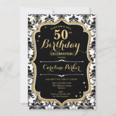 エレガント白黒金ゴールド写真50誕生日 招待状 (正面)