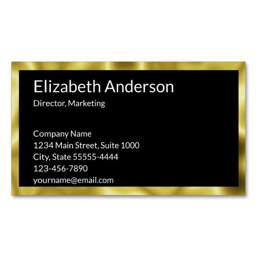 エレガント白黒金ゴールド名ジョブのタイトル連絡 マグネット名刺 (正面)