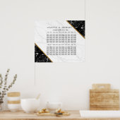 エレガント白黒金ゴールド大理石座席図 ポスター (キッチン)