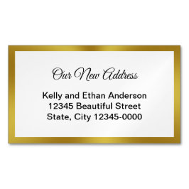 エレガント白黒金ゴールド移動のお知らせ マグネット名刺
