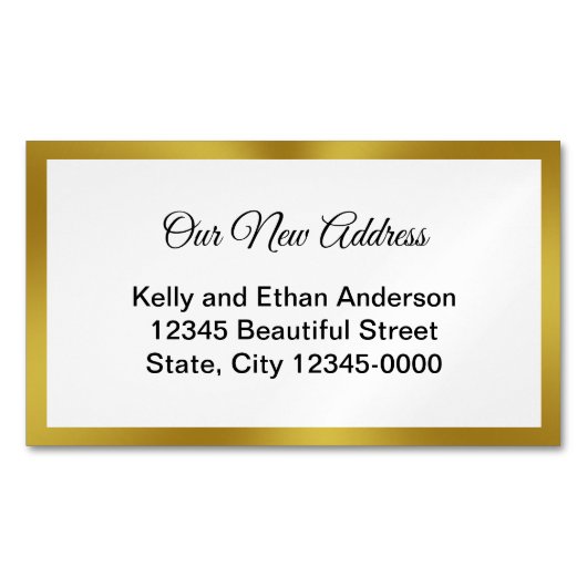 エレガント白黒金ゴールド移動のお知らせ マグネット名刺 (正面)