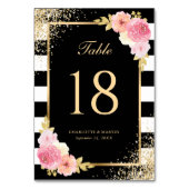 エレガント白黒金ゴールド赤面ピンクフローラ結婚ズ テーブルナンバー (裏面)