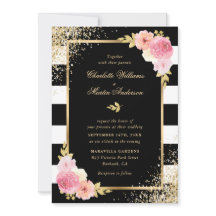 エレガント白黒金ゴールド赤面ピンクフローラ結婚ズ