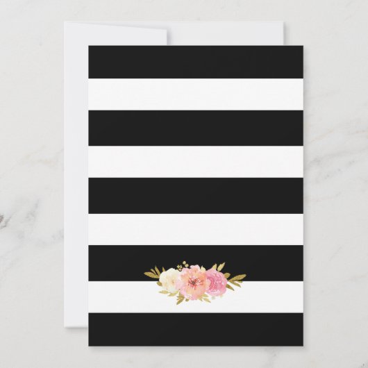 エレガント白黒金ゴールド赤面ピンクフローラ結婚ズ 招待状 (裏面)