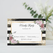 エレガント白黒金ゴールド赤面結婚フローラ 出欠カード (スタンド正面)