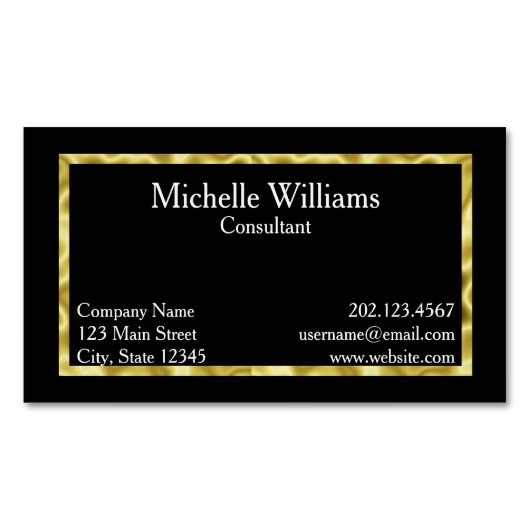 エレガント白黒金ゴールド マグネット名刺 (正面)