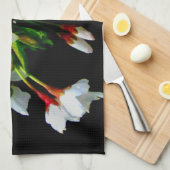 エレガント白黒開花白い花 キッチンタオル (四つ折り)