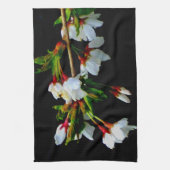 エレガント白黒開花白い花 キッチンタオル (縦)