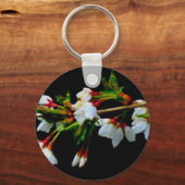 エレガント白黒開花白い花 キーホルダー (正面)