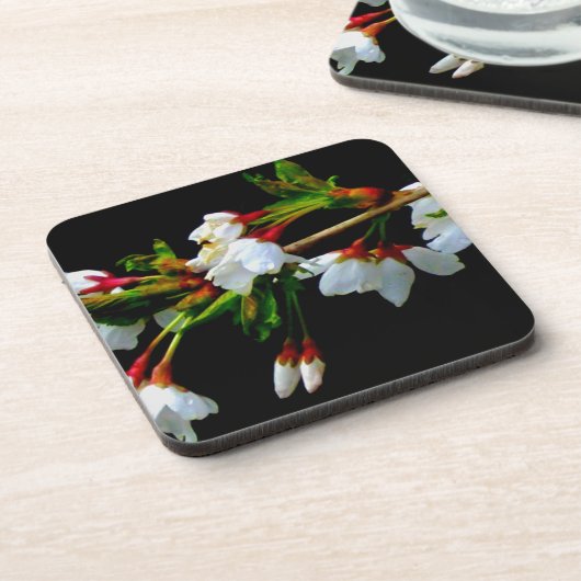 エレガント白黒開花白い花 コースター (左側)