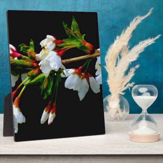 エレガント白黒開花白い花 フォトプラーク (側面)