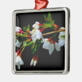 エレガント白黒開花白い花 メタルオーナメント (左)