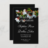 エレガント白黒開花白い花 招待状 (正面/裏面)