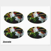 エレガント白黒開花白い花 楕円形シール (シート)