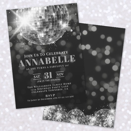 エレガント白黒50th誕生日パーティー 招待状