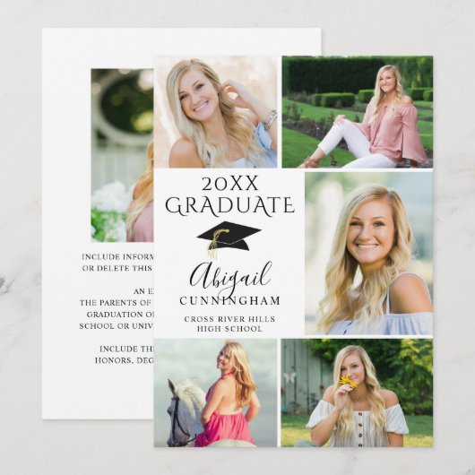 エレガント白黒6写真部卒業生 案内状 (正面/裏面)