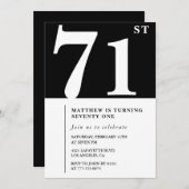 エレガント白黒71歳の誕生日の招待状 招待状 (正面/裏面)