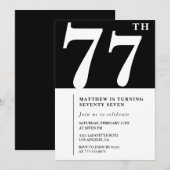 エレガント白黒77歳の誕生日の招待状 招待状 (正面/裏面)