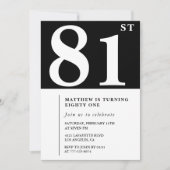 エレガント白黒81歳の誕生日の招待状 招待状 (正面)